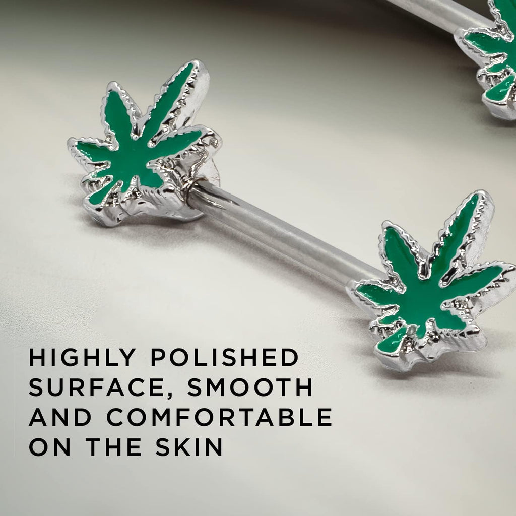 Pierce2GO 2 Pcs 14G Glow in the Dark Marijuana Weed Nipple Rings Piercing Women - QIAO CrystalQIAO CrystalQIAO Crystal