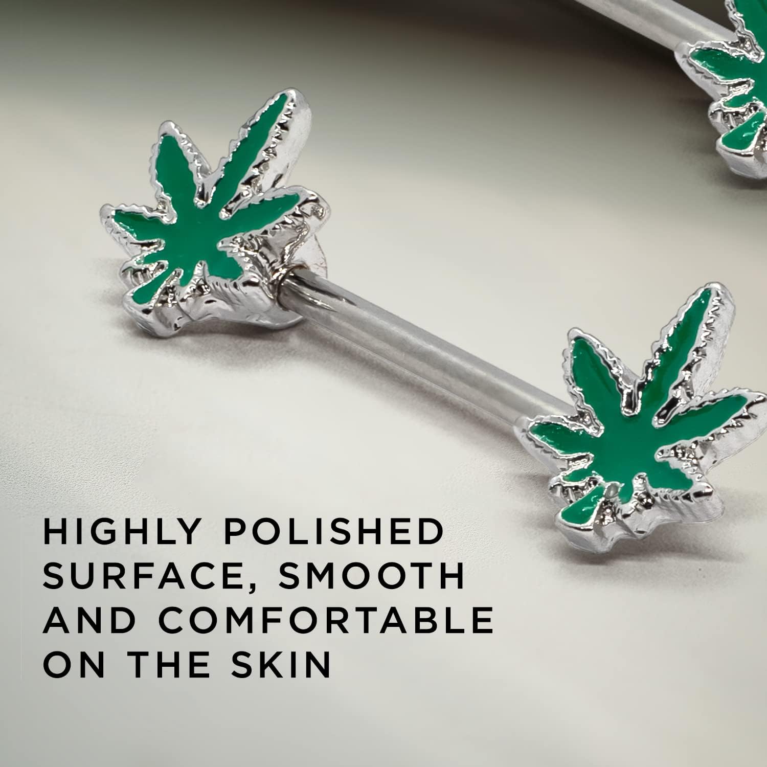 Pierce2GO 2 Pcs 14G Glow in the Dark Marijuana Weed Nipple Rings Piercing Women - QIAO CrystalQIAO CrystalQIAO Crystal