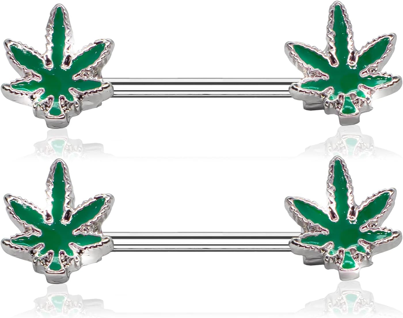 Pierce2GO 2 Pcs 14G Glow in the Dark Marijuana Weed Nipple Rings Piercing Women - QIAO CrystalQIAO CrystalQIAO Crystal