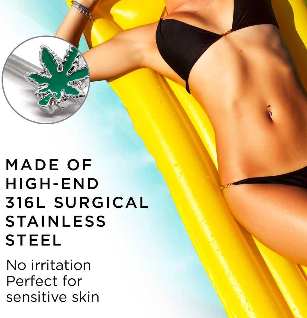 Pierce2GO 2 Pcs 14G Glow in the Dark Marijuana Weed Nipple Rings Piercing Women - QIAO CrystalQIAO CrystalQIAO Crystal