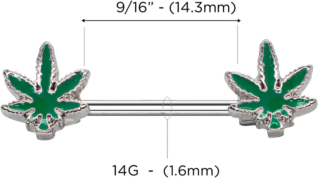 Pierce2GO 2 Pcs 14G Glow in the Dark Marijuana Weed Nipple Rings Piercing Women - QIAO CrystalQIAO CrystalQIAO Crystal