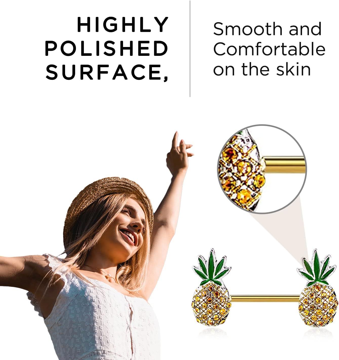 Pierce2GO Pineapple Weed Nipple Rings – Anodized Gold Surgical Stainless - Steel Set of 2 Barbell Cute 14G Pineapple Nipple Piercing –Jewelry for Women - 9/16" Barbell - QIAO CrystalQIAO CrystalQIAO Crystal