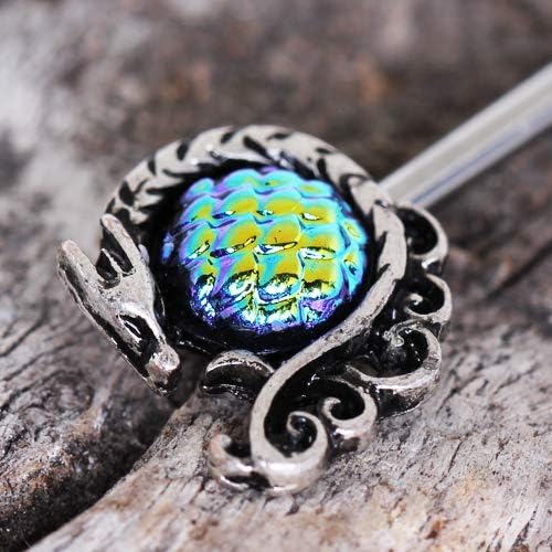 Pierced Owl 14GA 316L Stainless Steel Blue Green Cabochon Dragon Nipple Barbells, Sold as a Pair - QIAO CrystalQIAO CrystalQIAO Crystal