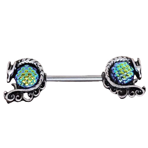 Pierced Owl 14GA 316L Stainless Steel Blue Green Cabochon Dragon Nipple Barbells, Sold as a Pair - QIAO CrystalQIAO CrystalQIAO Crystal