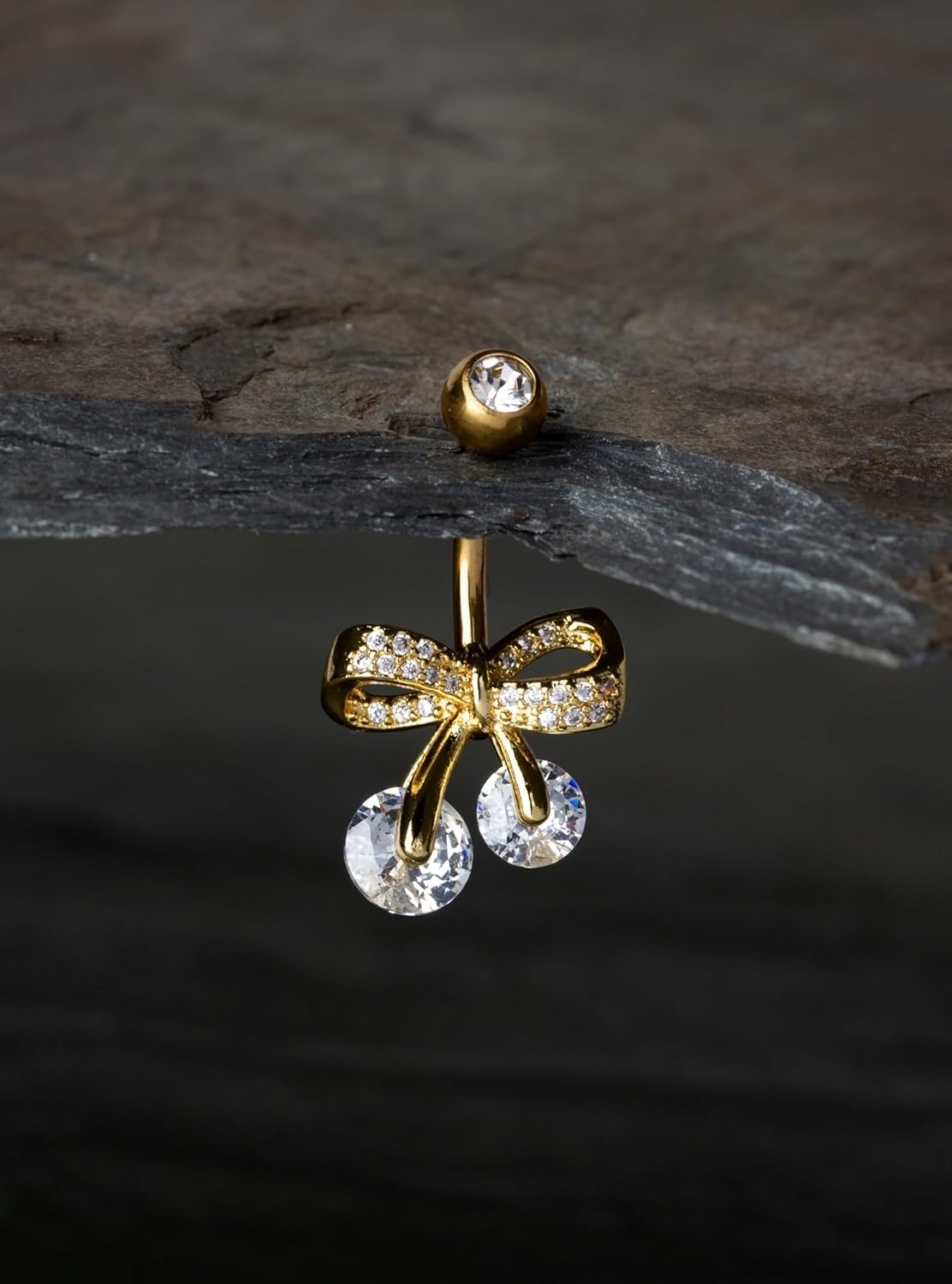 Pierced Owl 14GA 316L Stainless Steel CZ Crystal Paved Bow Ribbon Belly Button Ring - 我的商店我的商店我的商店