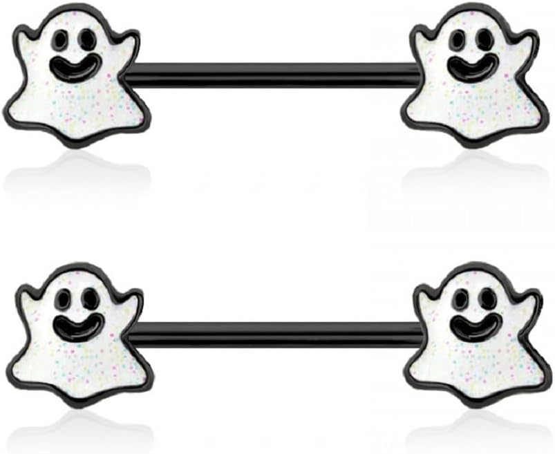 Pierced Owl 14GA 316L Stainless Steel Happy Little Ghost Ends Nipple Barbells, Sold as a Pair - QIAO CrystalQIAO CrystalQIAO Crystal