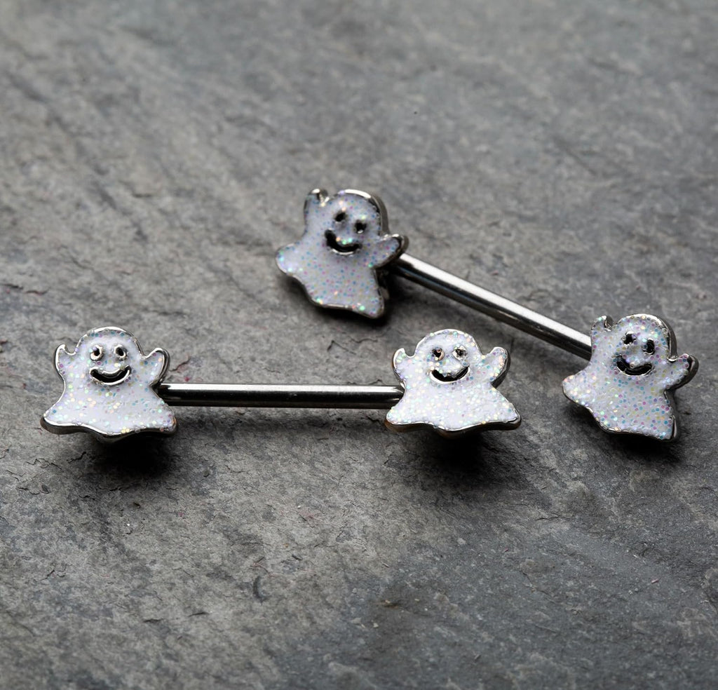 Pierced Owl 14GA 316L Stainless Steel Happy Little Ghost Ends Nipple Barbells, Sold as a Pair - QIAO CrystalQIAO CrystalQIAO Crystal