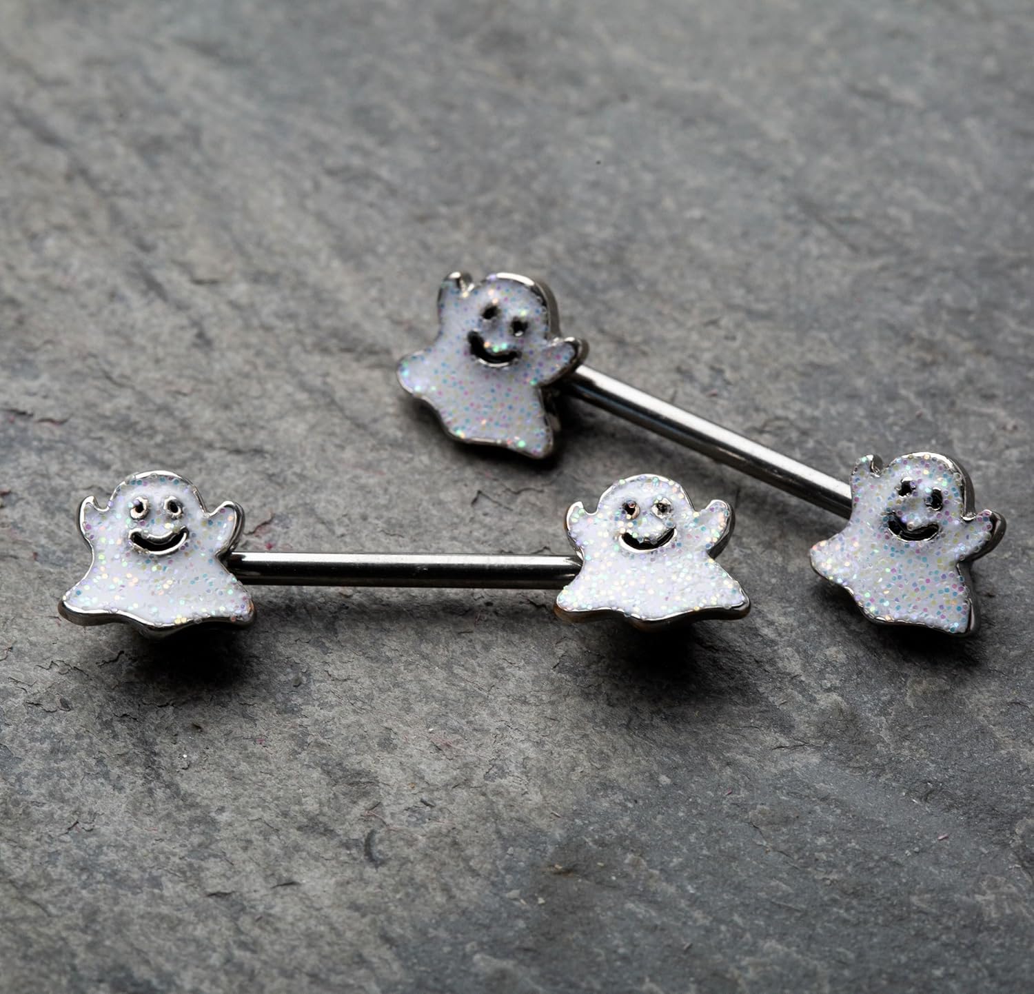 Pierced Owl 14GA 316L Stainless Steel Happy Little Ghost Ends Nipple Barbells, Sold as a Pair - QIAO CrystalQIAO CrystalQIAO Crystal