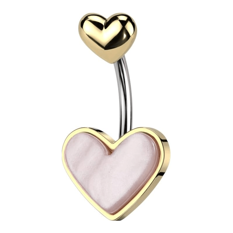 Pierced Owl 14GA 316L Stainless Steel Mother of Pearl Heart Belly Button Ring - 我的商店我的商店我的商店