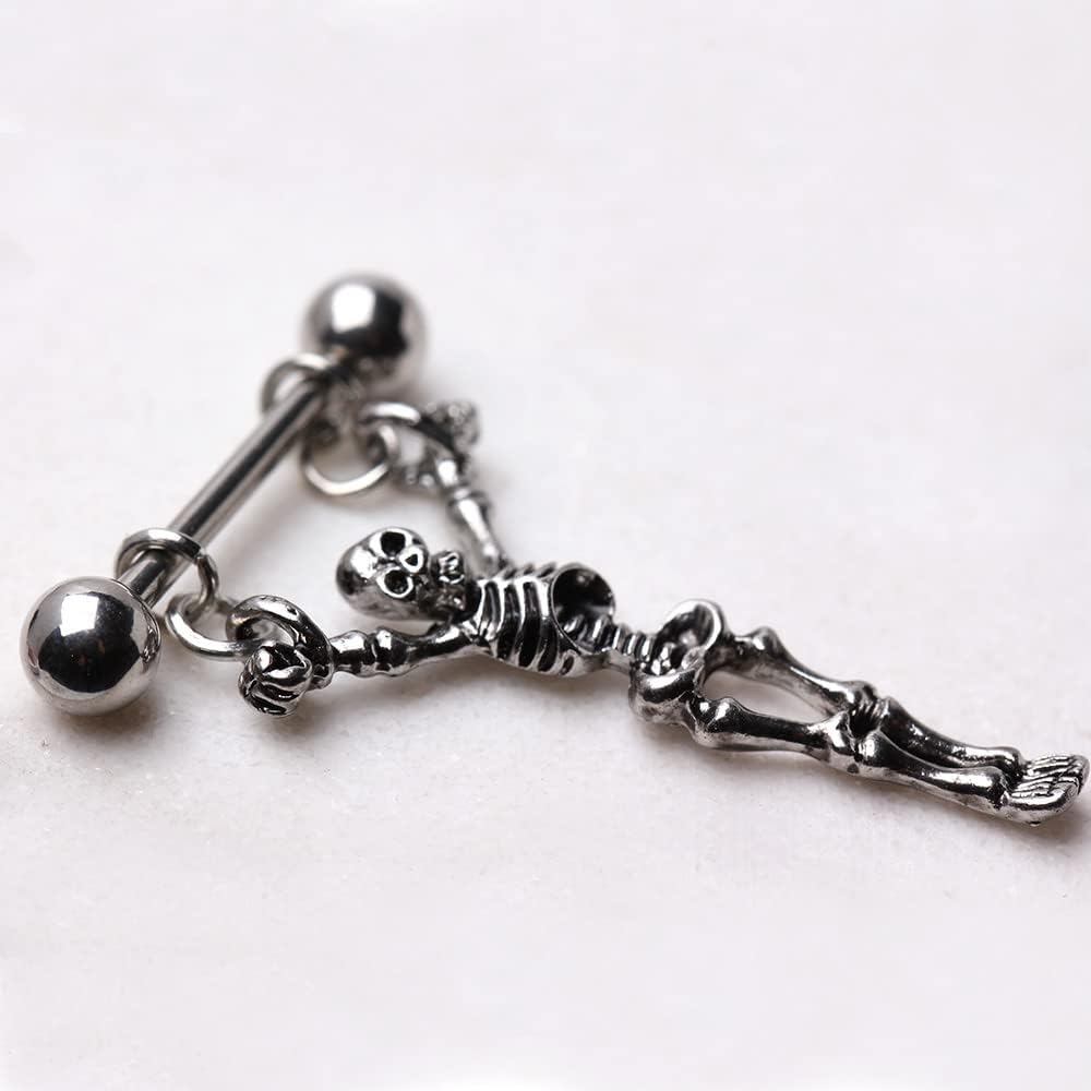 Pierced Owl 14GA 316L Stainless Steel Skeleton Dangling Nipple Barbells, Sold as a Pair - QIAO CrystalQIAO CrystalQIAO Crystal