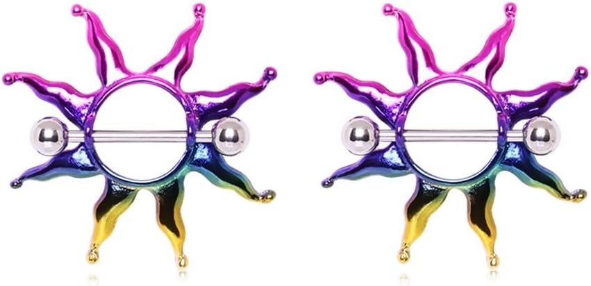 Pierced Owl 14GA PVD Plated 316L Stainless Steel Rainbow Sunburst Nipple Shields, Sold as a Pair - QIAO CrystalQIAO CrystalQIAO Crystal