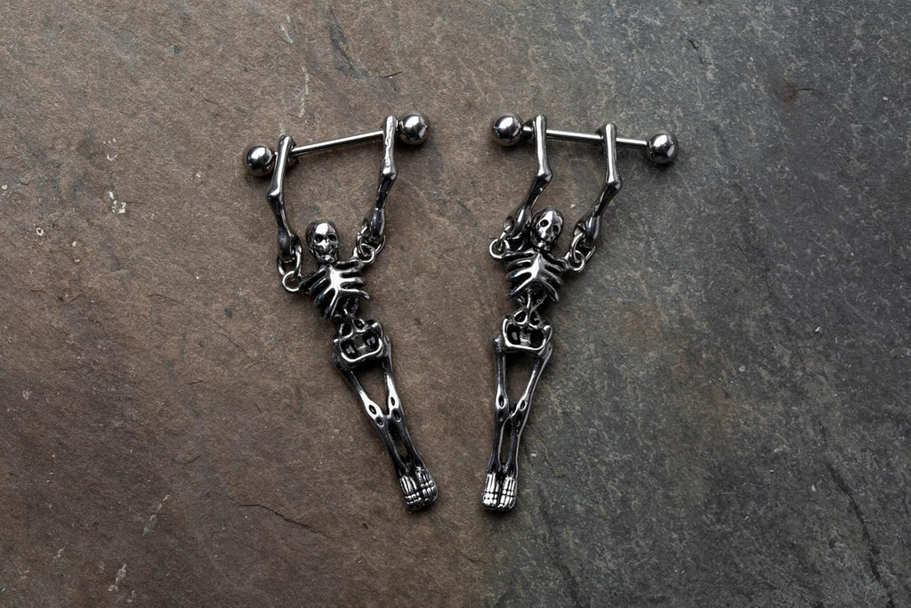 Pierced Owl 16G Stainless Steel Hanging Skeleton Nipple Barbells, Sold as a Pair - QIAO CrystalQIAO CrystalQIAO Crystal