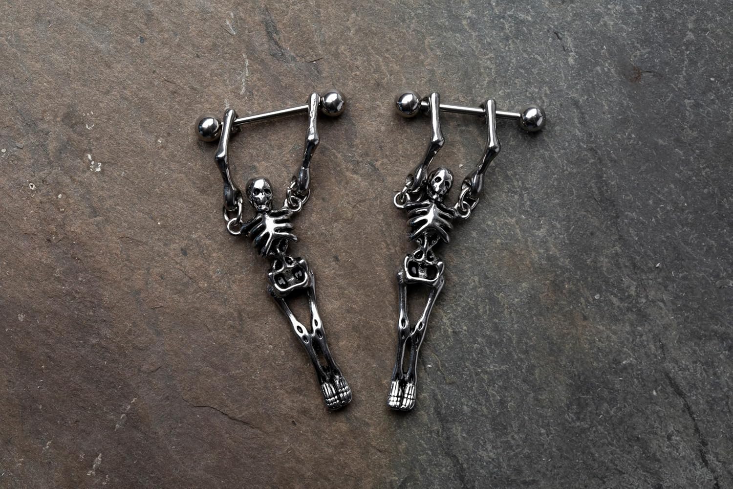 Pierced Owl 16G Stainless Steel Hanging Skeleton Nipple Barbells, Sold as a Pair - QIAO CrystalQIAO CrystalQIAO Crystal