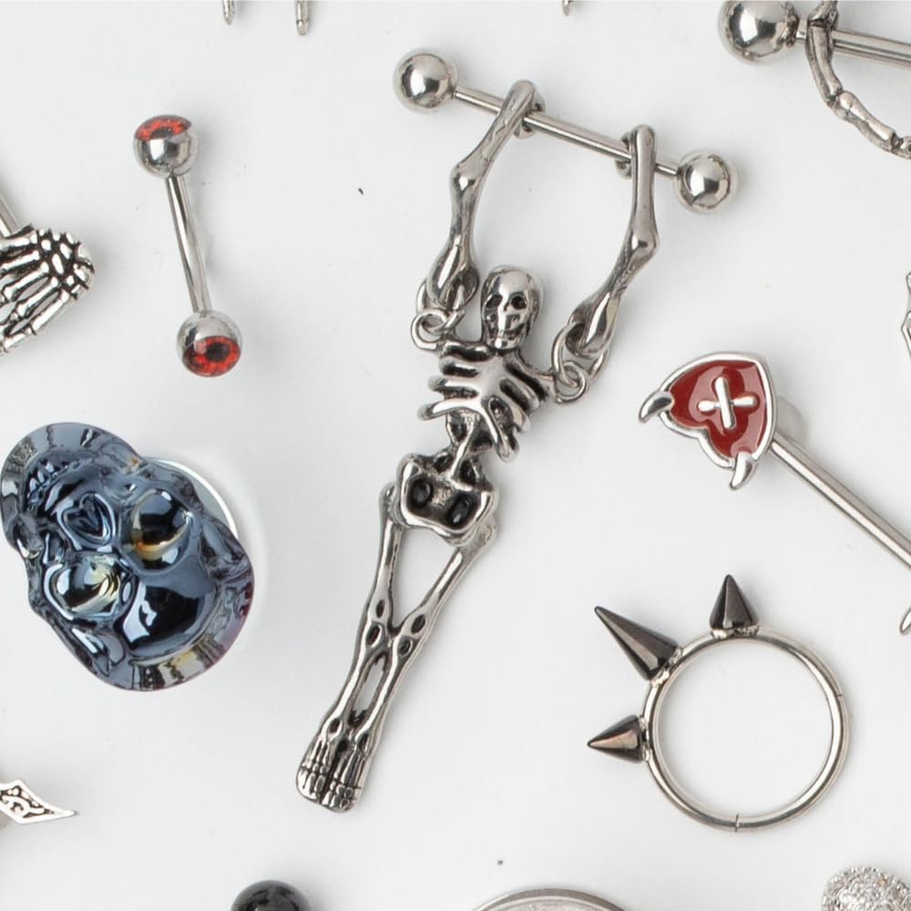 Pierced Owl 16G Stainless Steel Hanging Skeleton Nipple Barbells, Sold as a Pair - QIAO CrystalQIAO CrystalQIAO Crystal