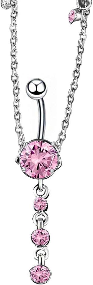 Piercing Navel Waist Chain Belly Button Ring Surgical Steel Sexy Love Dangle Body Jewelry - 我的商店我的商店我的商店