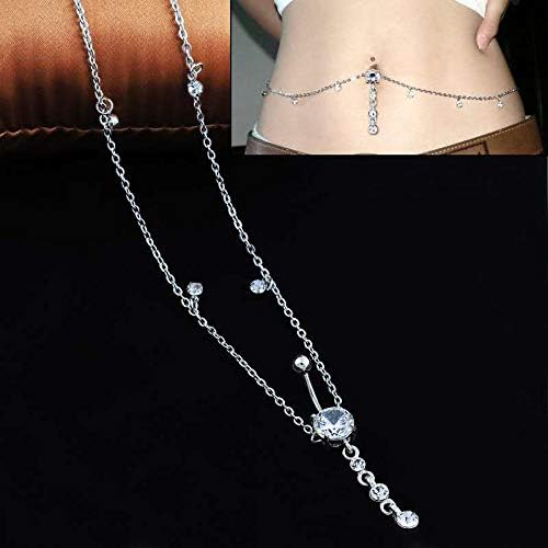 Piercing Navel Waist Chain Belly Button Ring Surgical Steel Sexy Love Dangle Body Jewelry - 我的商店我的商店我的商店