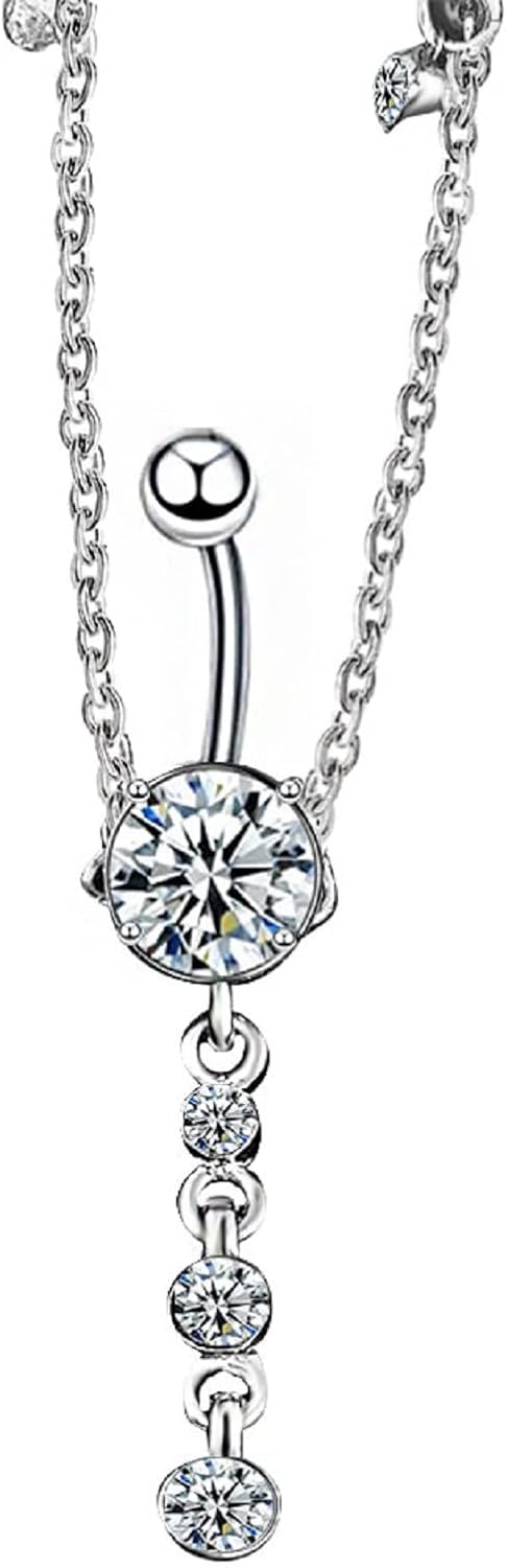 Piercing Navel Waist Chain Belly Button Ring Surgical Steel Sexy Love Dangle Body Jewelry - 我的商店我的商店我的商店