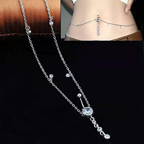 Piercing Navel Waist Chain Belly Button Ring Surgical Steel Sexy Love Dangle Body Jewelry - 我的商店我的商店我的商店