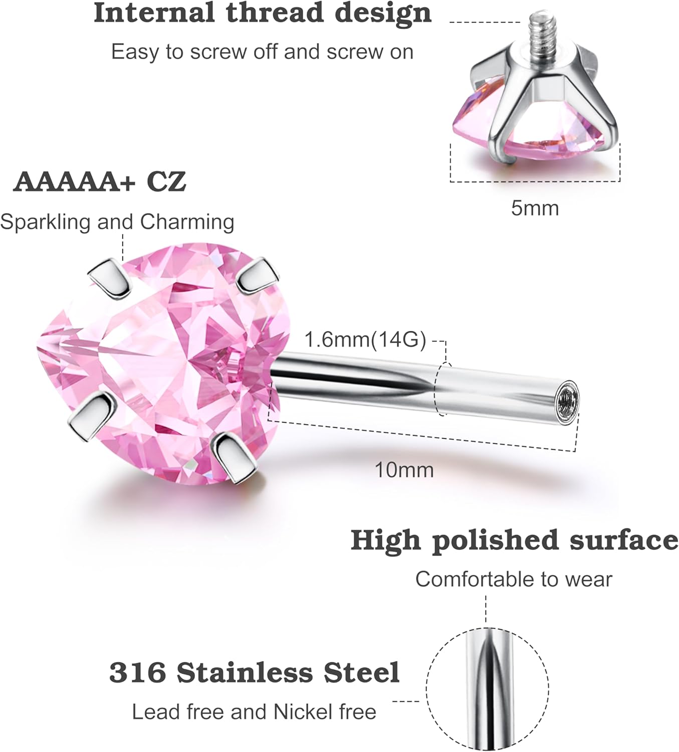 Pink Heart Belly Button Ring Piercing 8Pcs 14G Surgical Stainless Steel Navel Piercing Hypoallergenic Cute Created - opal Butterfly Belly Button Rings for Women - 我的商店我的商店我的商店