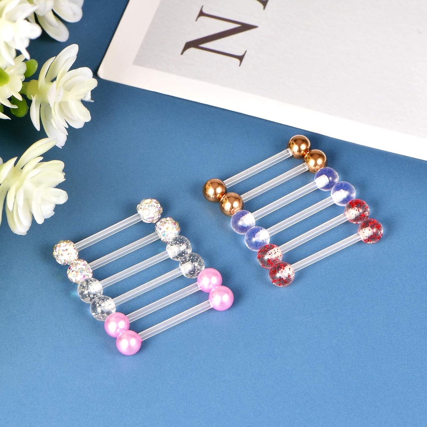 Plastic Nipple Rings Tongue Piercing Retainer Barbell 14g for Women Surgery 12/14/16/18mm - QIAO CrystalQIAO CrystalQIAO Crystal