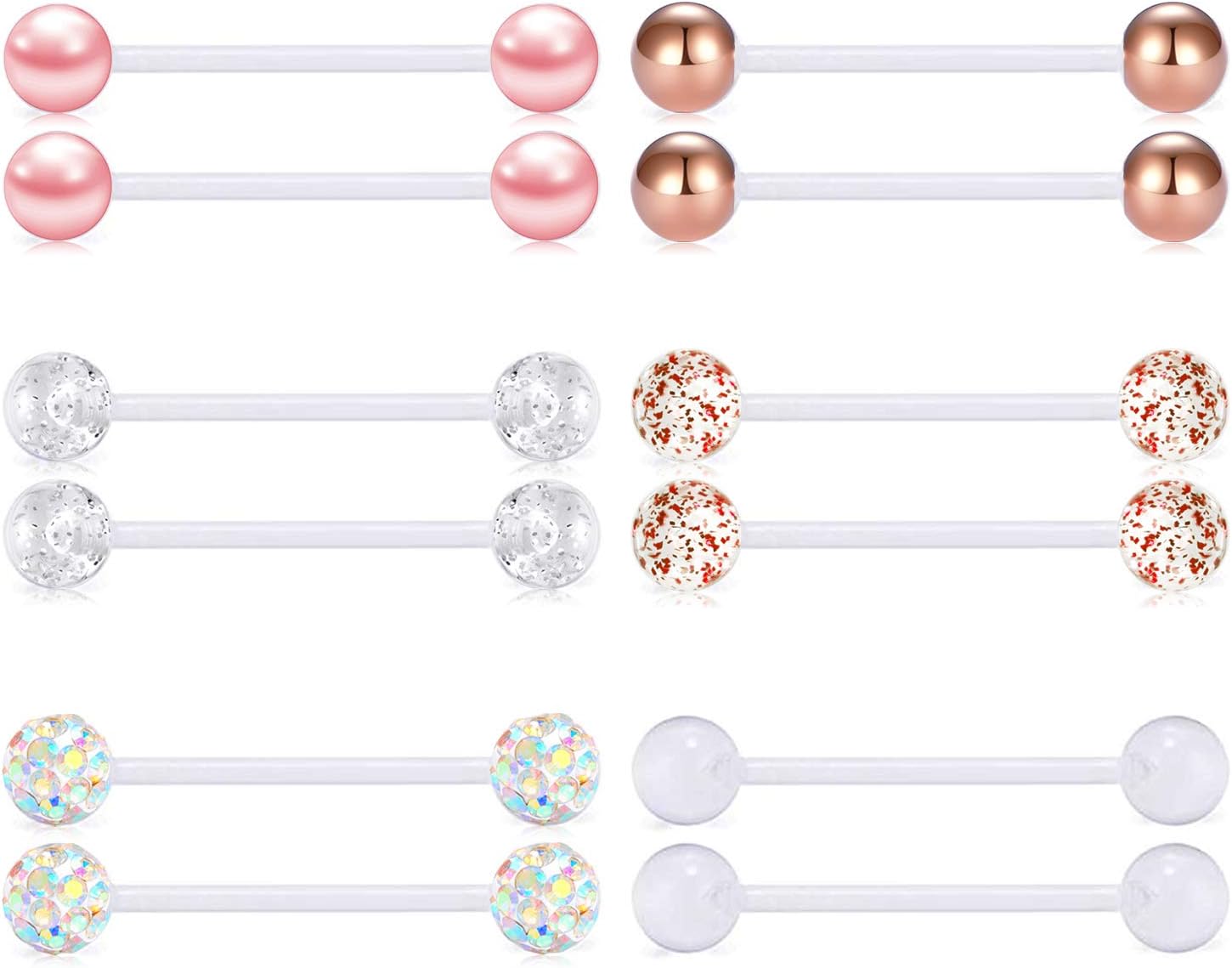 Plastic Nipple Rings Tongue Piercing Retainer Barbell 14g for Women Surgery 12/14/16/18mm - QIAO CrystalQIAO CrystalQIAO Crystal