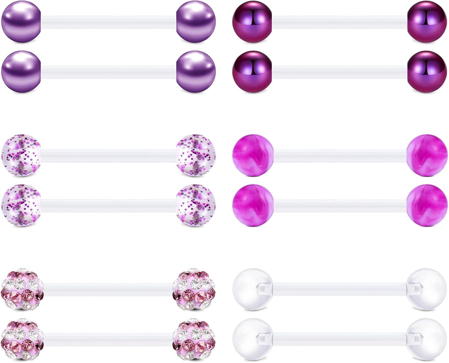 Plastic Nipple Rings Tongue Piercing Retainer Barbell 14g for Women Surgery 12/14/16/18mm - QIAO CrystalQIAO CrystalQIAO Crystal