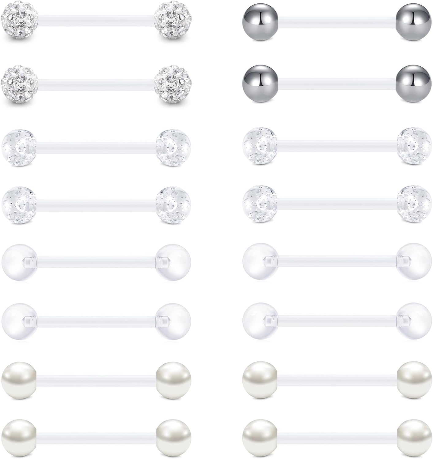 Plastic Nipple Rings Tongue Piercing Retainer Barbell 14g for Women Surgery 12/14/16/18mm - QIAO CrystalQIAO CrystalQIAO Crystal