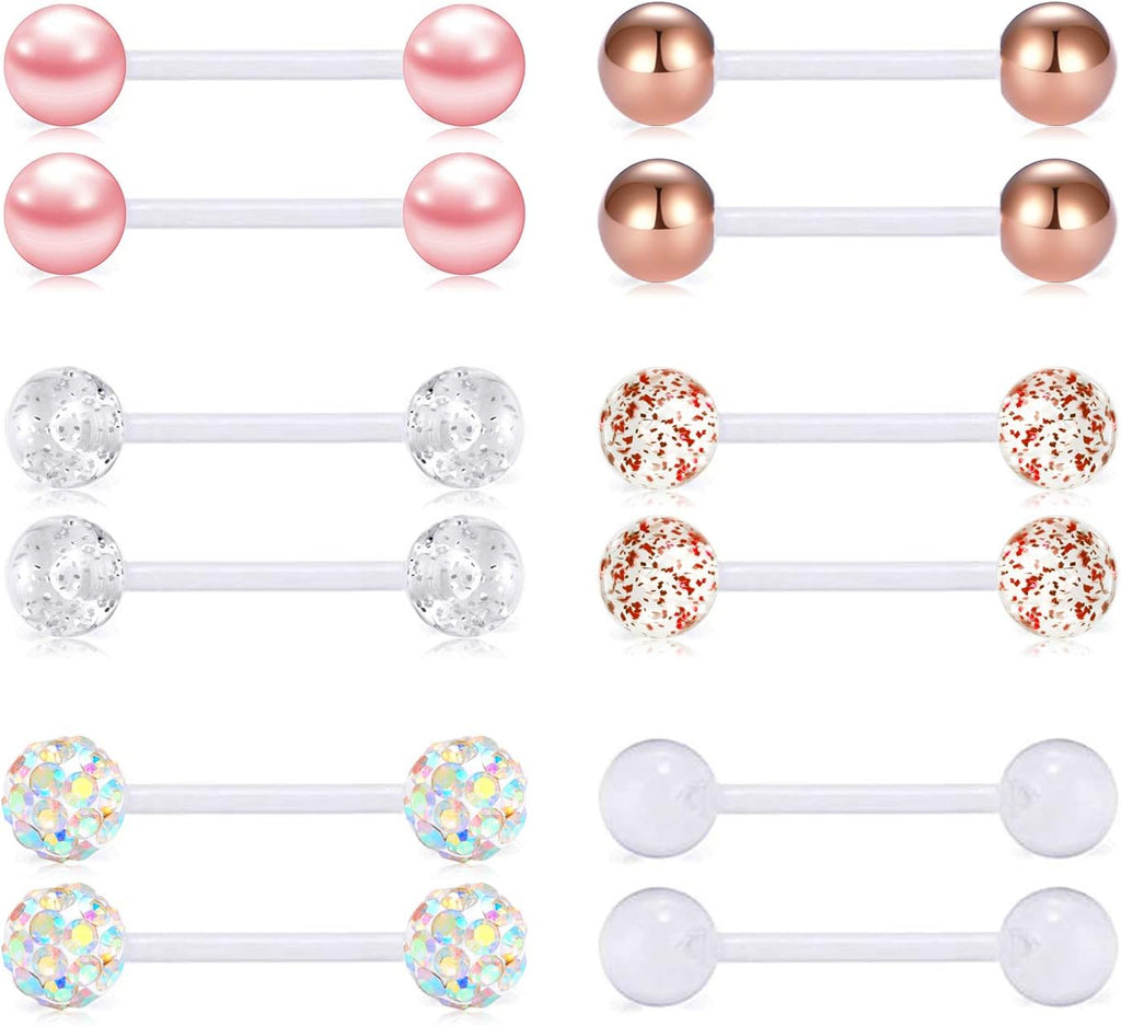Plastic Nipple Rings Tongue Piercing Retainer Barbell 14g for Women Surgery 12/14/16/18mm - QIAO CrystalQIAO CrystalQIAO Crystal
