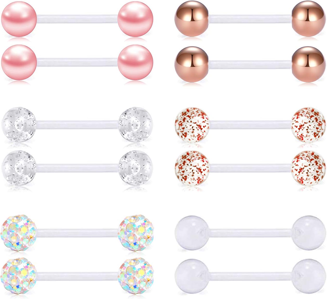 Plastic Nipple Rings Tongue Piercing Retainer Barbell 14g for Women Surgery 12/14/16/18mm - QIAO CrystalQIAO CrystalQIAO Crystal