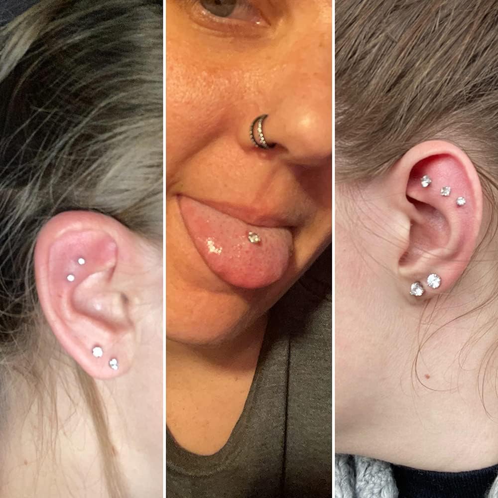 PunkTracker 16g/18g Surgical Steel Internal Thread CZ Stud Piercing Jewelry for Tragus/Nose/Helix/Conch/Medusa/Lip/Labret - Helix Tragus Cartilage Earring for Women Men 2PCS - QIAO CrystalQIAO CrystalQIAO Crystal