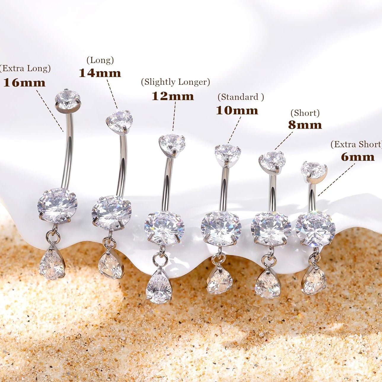 Pure Titanium Dangle Belly Button Ring for Women Teardrop Dangling Belly Ring Internally Threaded Barbell Dainty Dangly Navel Ring CZ Belly Piercing Jewelry 6 - 16MM - 我的商店我的商店我的商店