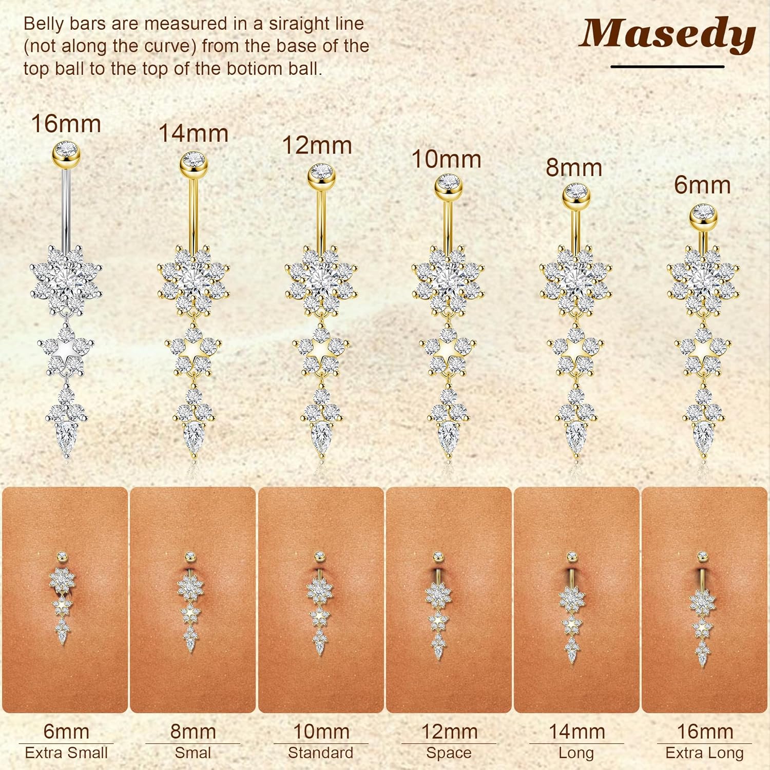 Pure Titanium Dangle Belly Button Rings for Women Internally Thread Curved Barbell Belly Rings Dangling Navel Rings CZ Flower Navel Piercing Jewelry 6 - 16mm - 我的商店我的商店我的商店