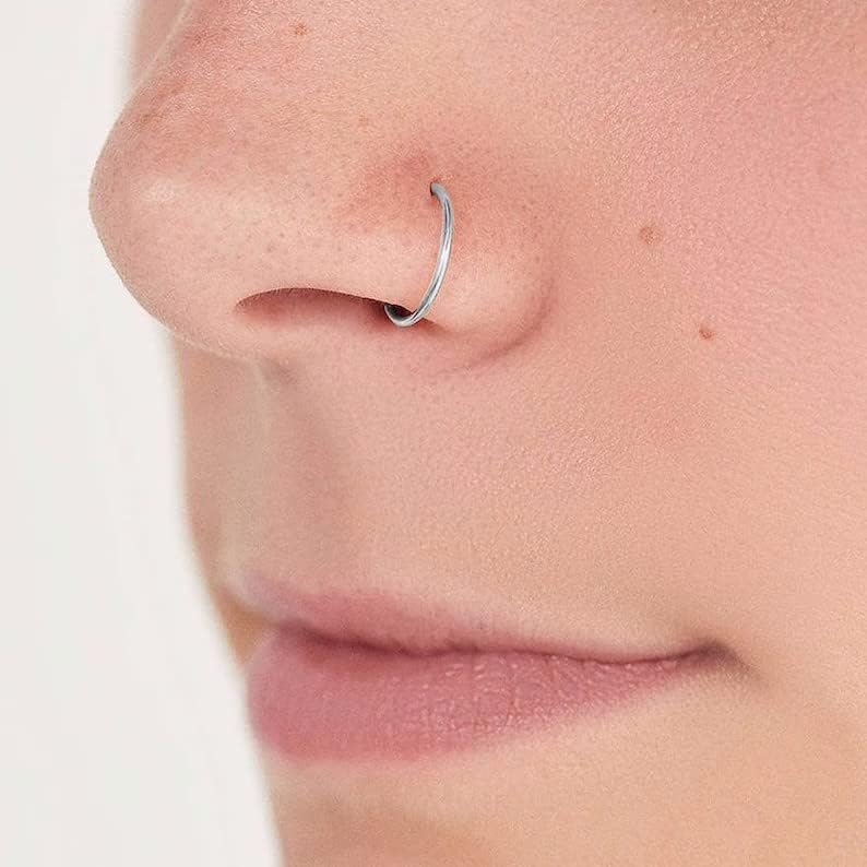 QWALIT 18g & 20g Nose Rings & Hoops - L & C Shape Studs - Surgical Stainless Steel & Silver Nose Piercing Jewelry - Rose Gold & Black - For Women & Men - QIAO CrystalQIAO CrystalQIAO Crystal