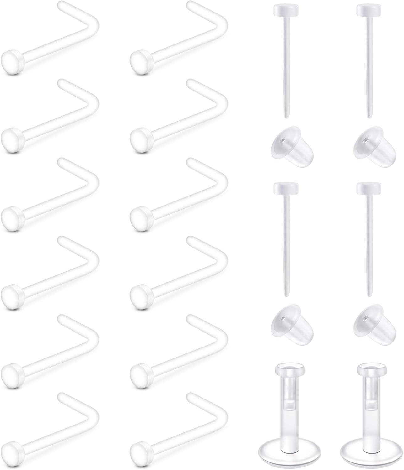 QWALIT Clear Nose Rings Studs L Shape Piercing Retainer Flexible Nose Bone Flesh Skin Color Nostril Piercing Retainer for Work 18g 20g Flat Top - QIAO CrystalQIAO CrystalQIAO Crystal