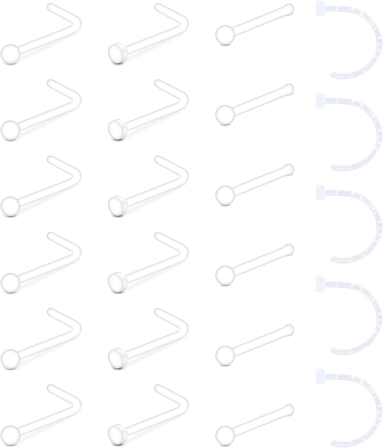 QWALIT Clear Nose Rings Studs L Shape Piercing Retainer Flexible Nose Bone Flesh Skin Color Nostril Piercing Retainer for Work 18g 20g Flat Top - QIAO CrystalQIAO CrystalQIAO Crystal