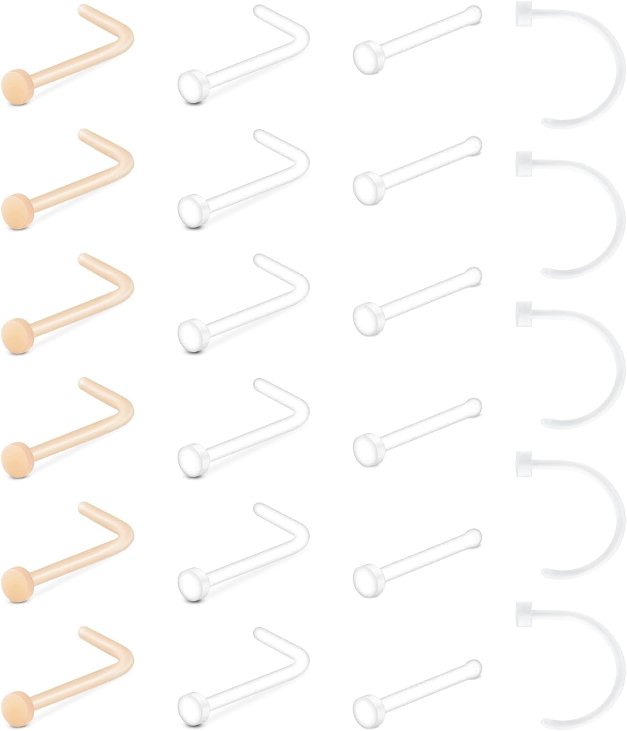 QWALIT Clear Nose Rings Studs L Shape Piercing Retainer Flexible Nose Bone Flesh Skin Color Nostril Piercing Retainer for Work 18g 20g Flat Top - QIAO CrystalQIAO CrystalQIAO Crystal