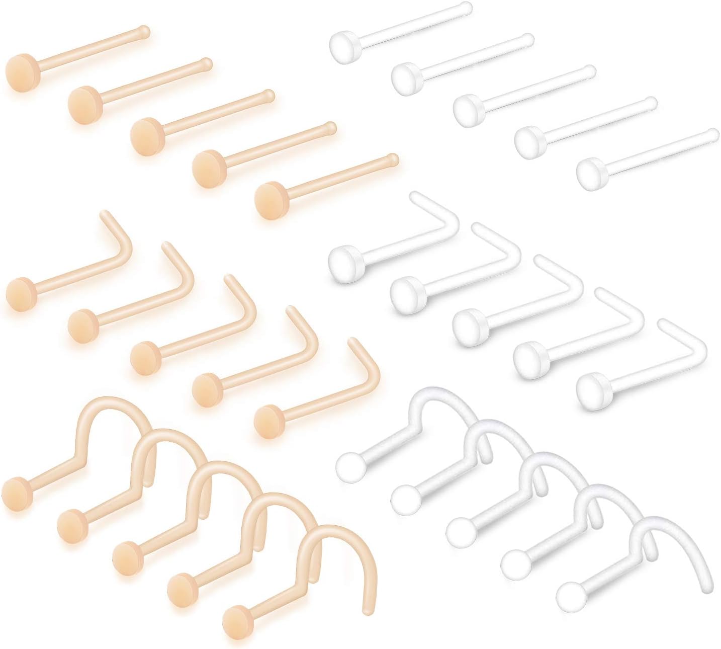 QWALIT Clear Nose Rings Studs L Shape Piercing Retainer Flexible Nose Bone Flesh Skin Color Nostril Piercing Retainer for Work 18g 20g Flat Top - QIAO CrystalQIAO CrystalQIAO Crystal