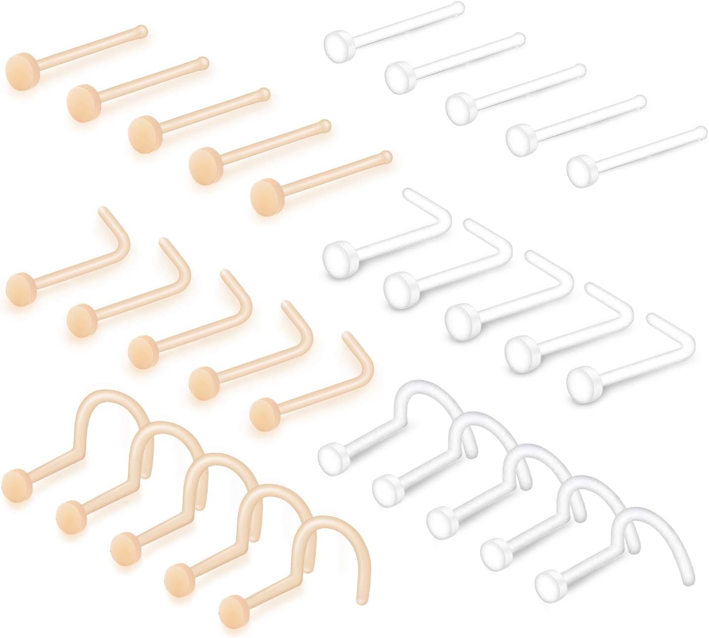 QWALIT Clear Nose Rings Studs L Shape Piercing Retainer Flexible Nose Bone Flesh Skin Color Nostril Piercing Retainer for Work 18g 20g Flat Top - QIAO CrystalQIAO CrystalQIAO Crystal