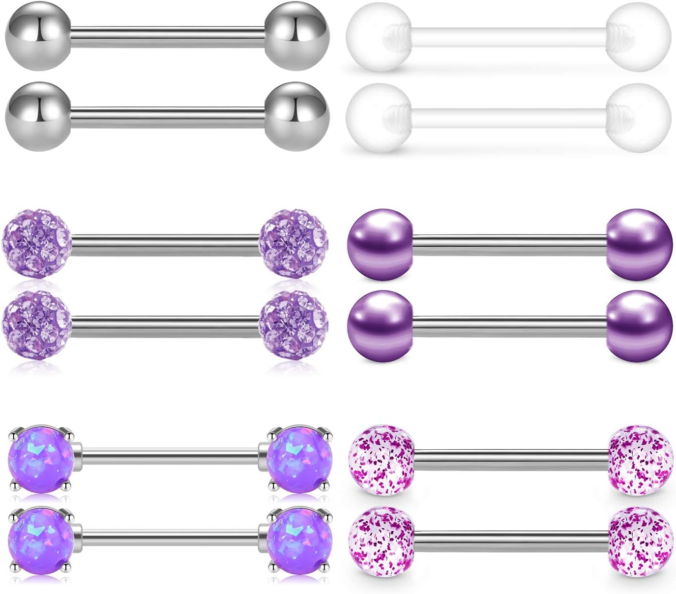 QWALIT Tongue Rings Nipple Rings 14G Nipplerings Straight Barbell Surgical Steel Nipple Piercing Bar Nipple Bars for Women Tongue Bar 16mm 14mm - QIAO CrystalQIAO CrystalQIAO Crystal