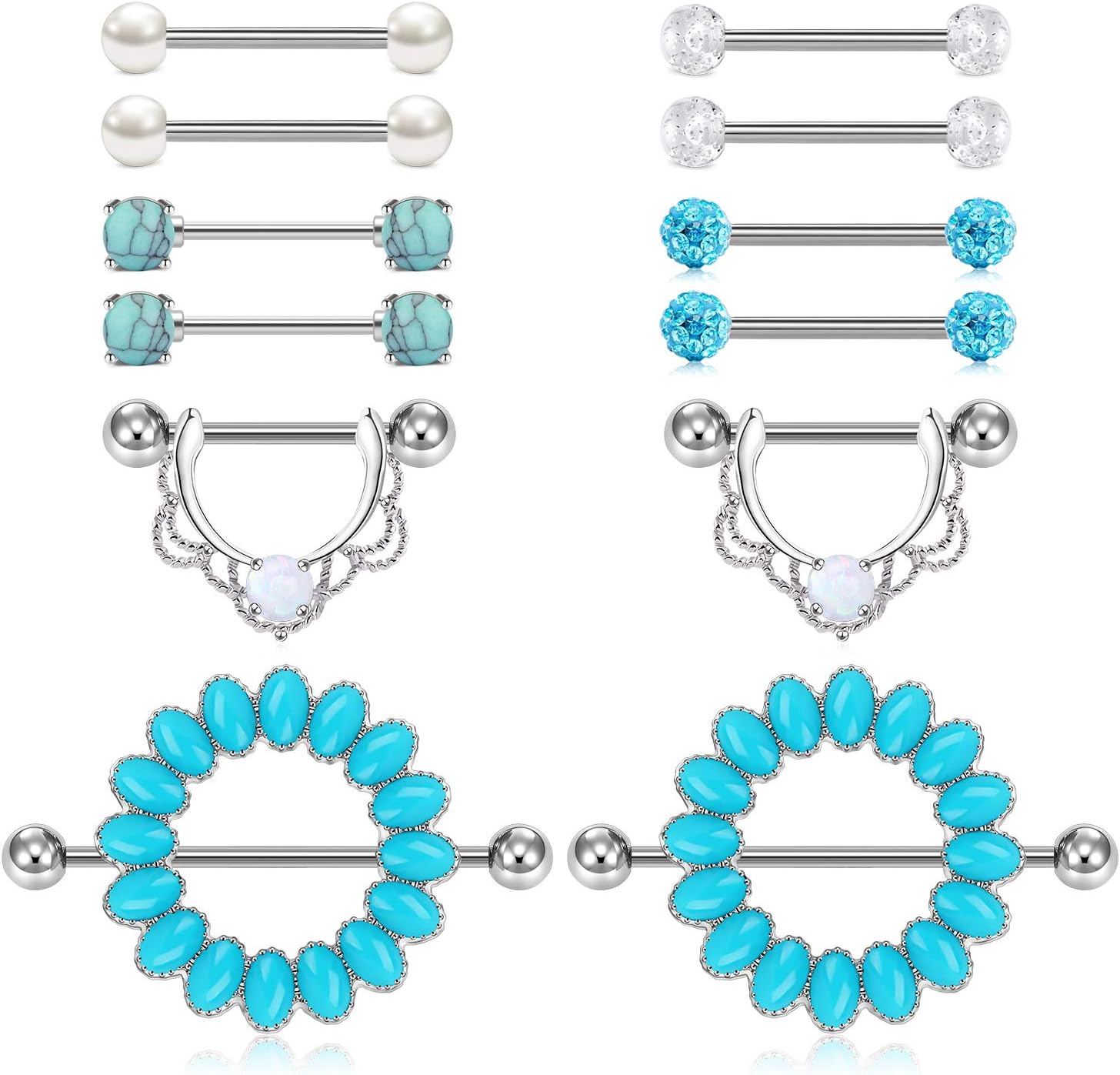 QWALIT Tongue Rings Nipple Rings 14G Nipplerings Straight Barbell Surgical Steel Nipple Piercing Bar Nipple Bars for Women Tongue Bar 16mm 14mm - QIAO CrystalQIAO CrystalQIAO Crystal