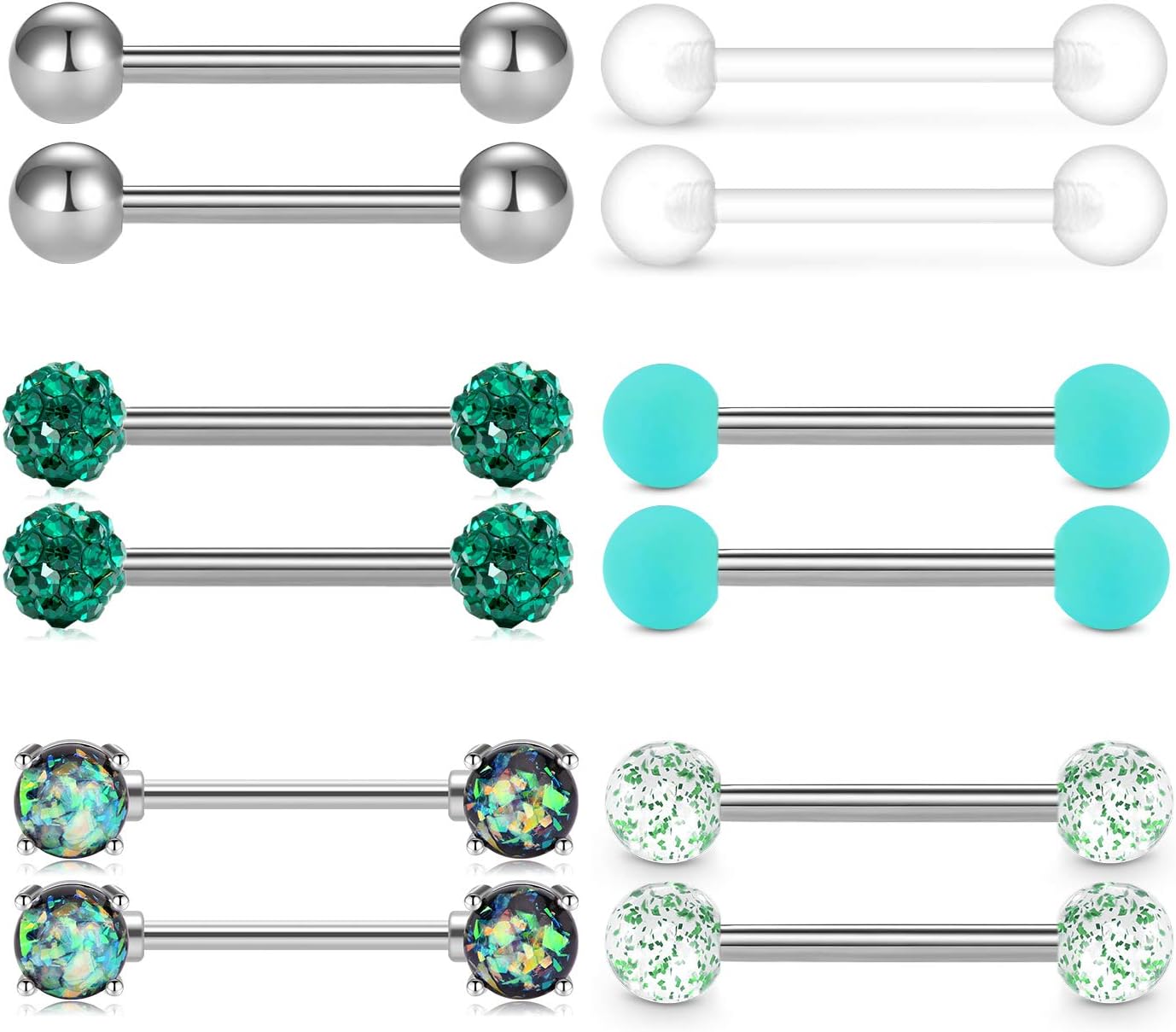 QWALIT Tongue Rings Nipple Rings 14G Nipplerings Straight Barbell Surgical Steel Nipple Piercing Bar Nipple Bars for Women Tongue Bar 16mm 14mm - QIAO CrystalQIAO CrystalQIAO Crystal