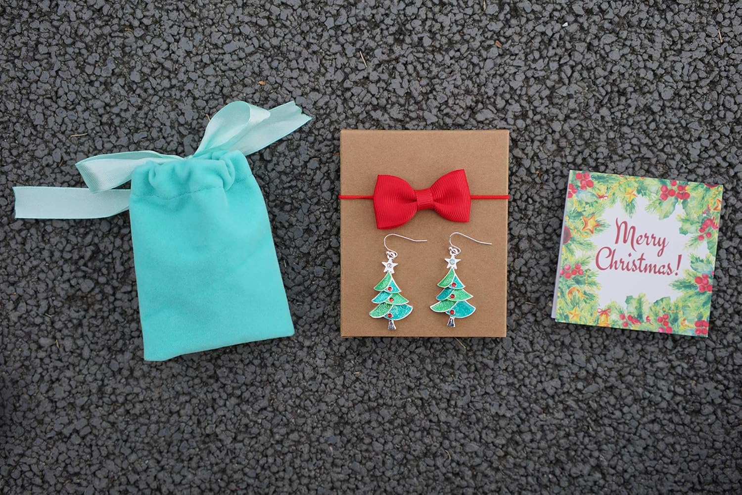 RareLove Green Christmas Tree with Star Red Rhinestone Pierced Dangle Earrings CZ Crystal Silver Plated Alloy Holiday For Women - 我的商店我的商店我的商店