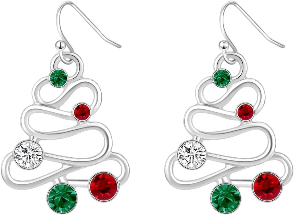 RareLove Red Green CZ Rhinestone Hollow Christmas Tree Dangle Christmas Earrings for Women Alloy Silver Plated, Holiday Earrings, Cute Earrings,Christmas Costume Jewelry - 我的商店我的商店我的商店