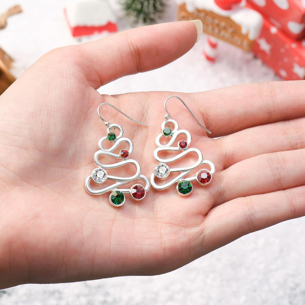 RareLove Red Green CZ Rhinestone Hollow Christmas Tree Dangle Christmas Earrings for Women Alloy Silver Plated, Holiday Earrings, Cute Earrings,Christmas Costume Jewelry - 我的商店我的商店我的商店