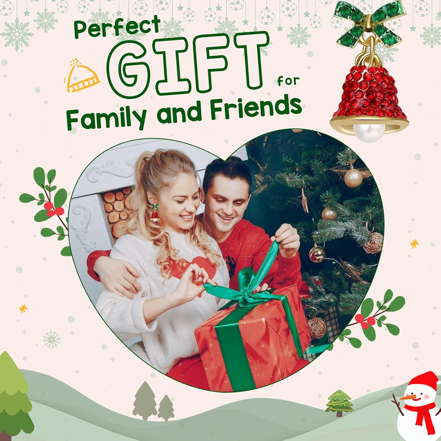 Red Crystal Bell Christmas Hat Earrings for Women, Santa Claus & Christmas Tree Dangle Drop Earrings with Sparkling Rhinestones - 我的商店我的商店我的商店