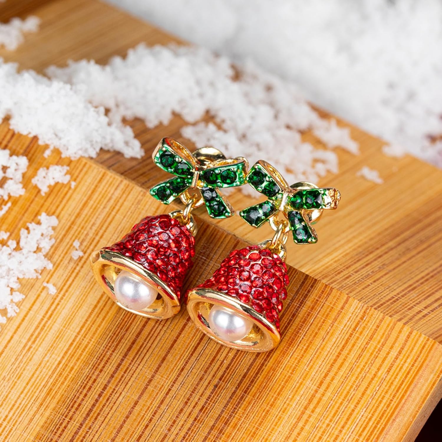 Red Crystal Bell Christmas Hat Earrings for Women, Santa Claus & Christmas Tree Dangle Drop Earrings with Sparkling Rhinestones - 我的商店我的商店我的商店