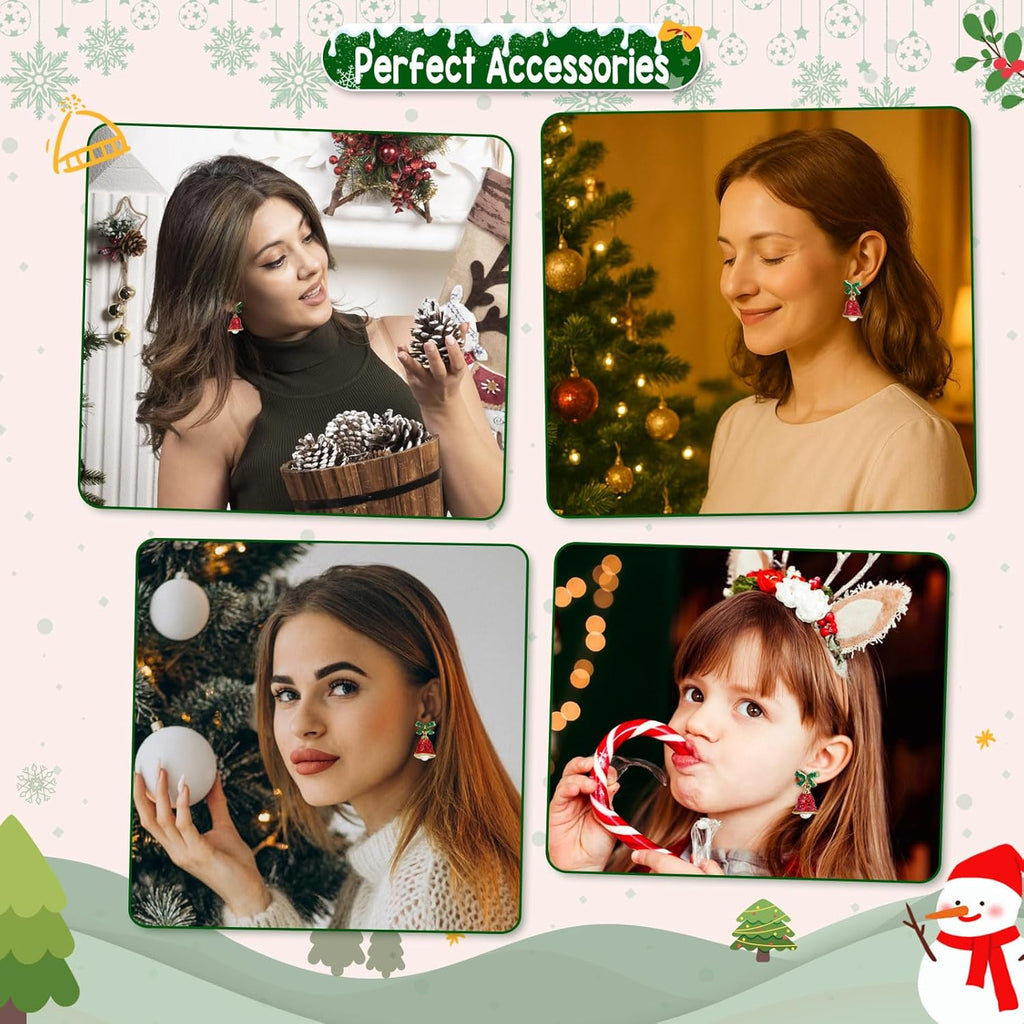 Red Crystal Bell Christmas Hat Earrings for Women, Santa Claus & Christmas Tree Dangle Drop Earrings with Sparkling Rhinestones - 我的商店我的商店我的商店