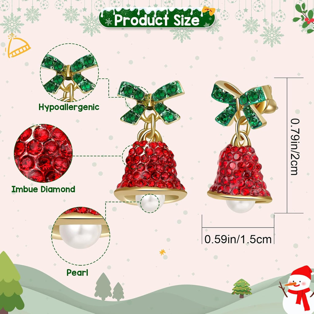 Red Crystal Bell Christmas Hat Earrings for Women, Santa Claus & Christmas Tree Dangle Drop Earrings with Sparkling Rhinestones - 我的商店我的商店我的商店