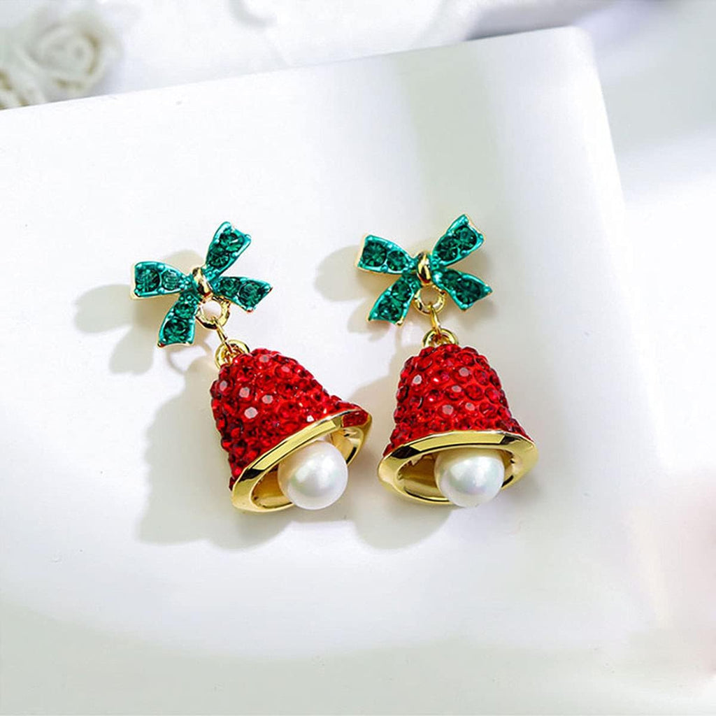 Red Crystal Bell Christmas Hat Earrings Santa Claus Christmas Tree Dangle Earrings Asymmetric Elk Santa Hat Butterfly Bell Christmas Earrings Rhinestone Stud Earrings for Women - 我的商店我的商店我的商店