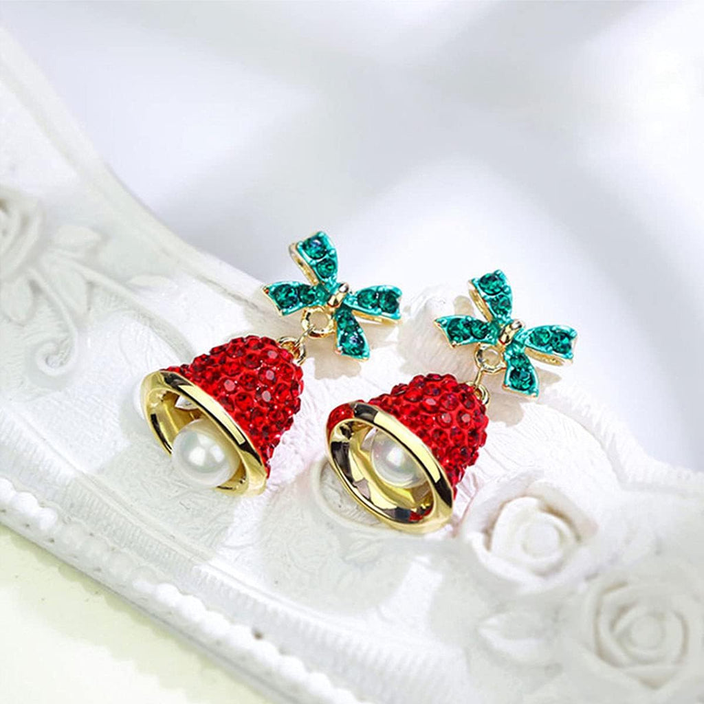 Red Crystal Bell Christmas Hat Earrings Santa Claus Christmas Tree Dangle Earrings Asymmetric Elk Santa Hat Butterfly Bell Christmas Earrings Rhinestone Stud Earrings for Women - 我的商店我的商店我的商店